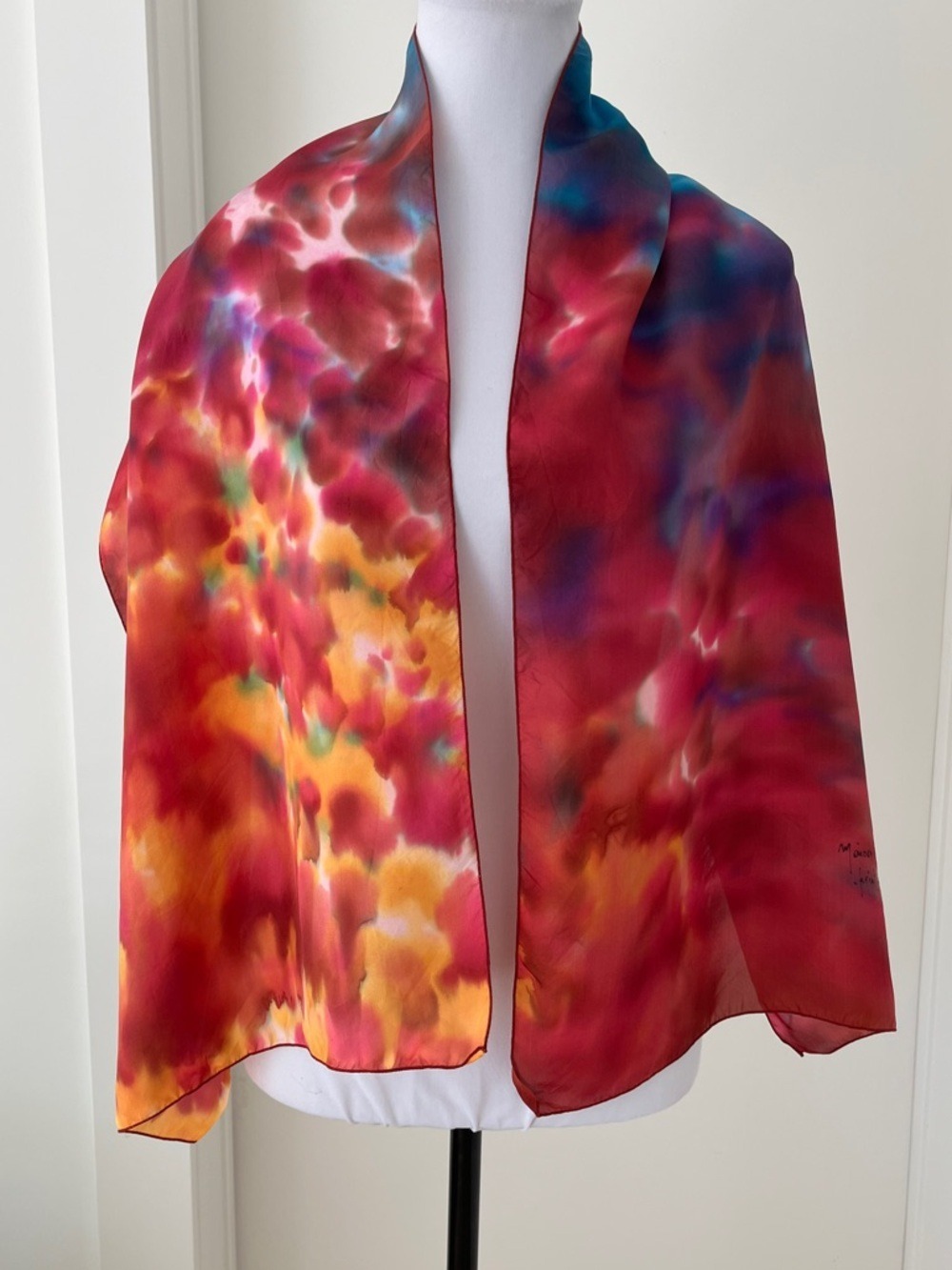 LA MAISON DES CANUTS Lyon 100% Silk Oblong Scarf Hand Painted Colorful Abstract